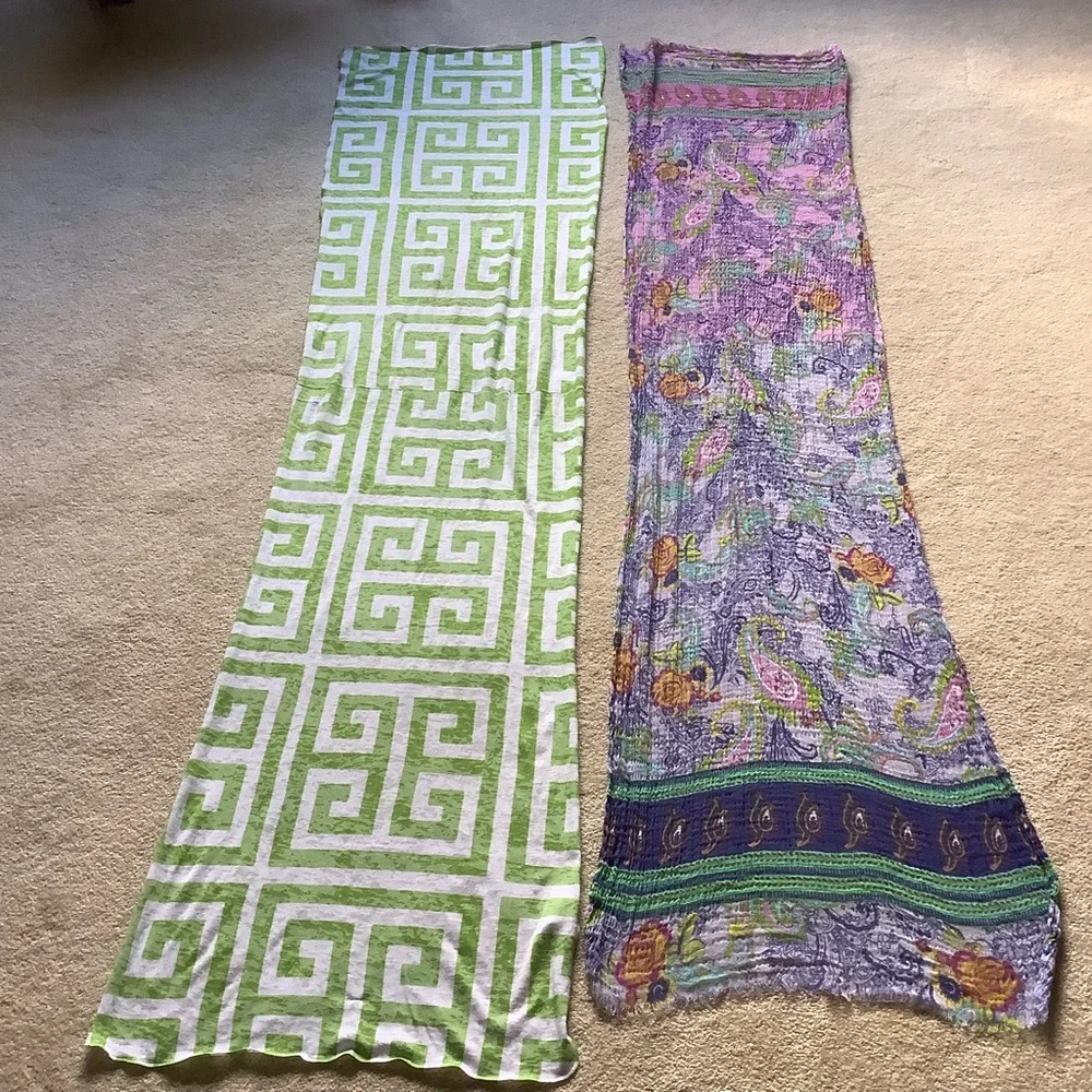 Two Summer Weight Rectangular Print Scarves